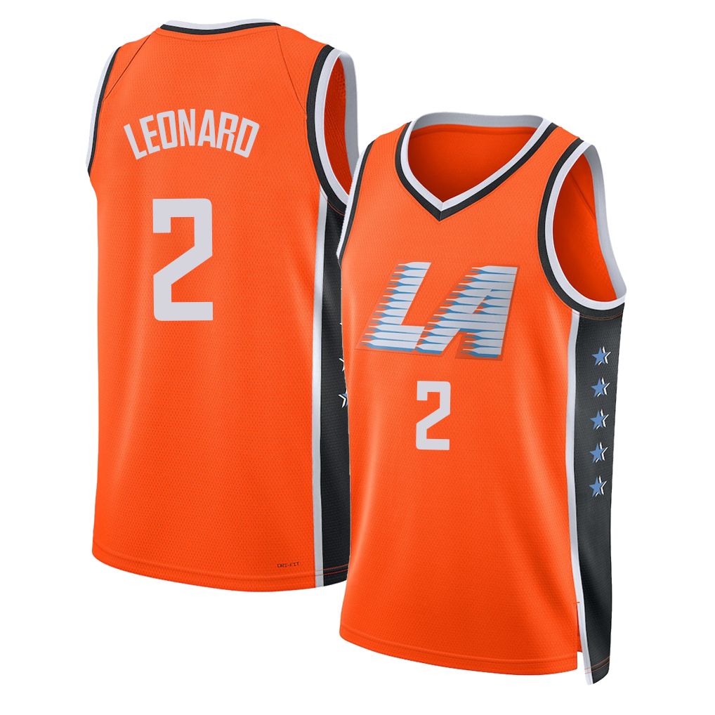 Los Angeles C #2 Leonard Player Basketball Sleeveless Orange Jersey Kawhi For Adult Youth