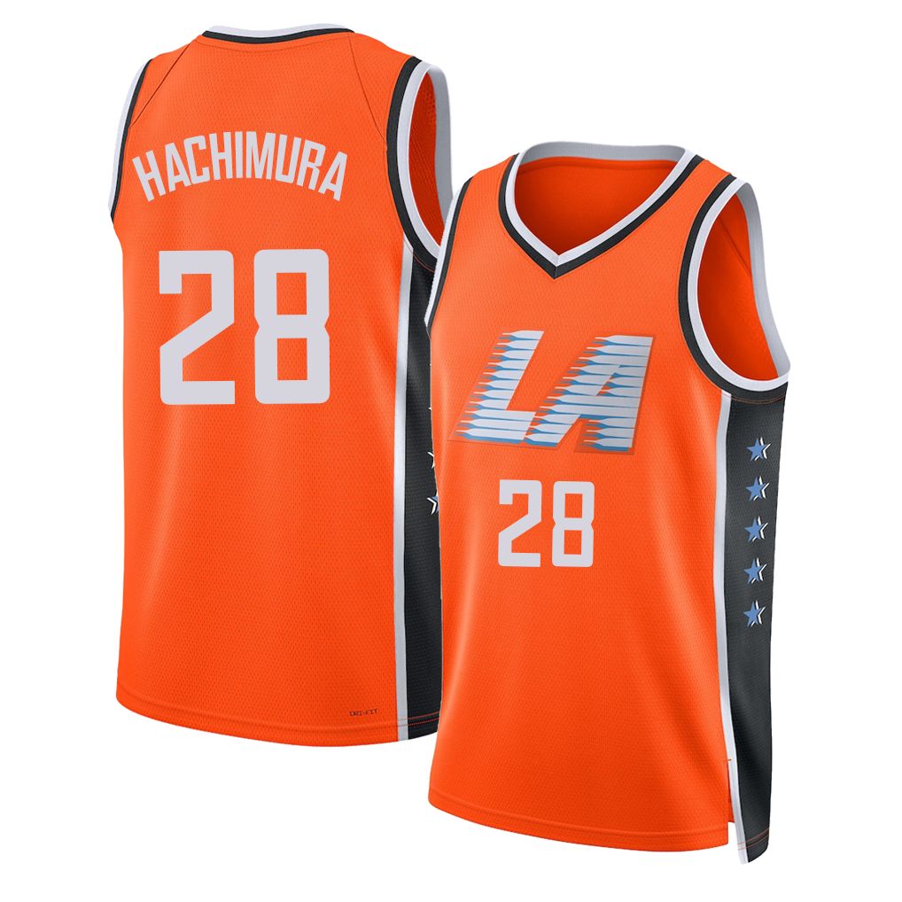 Los Angeles C #28 Hachimura Player Basketball Sleeveless Orange Jersey Rui For Adult Youth