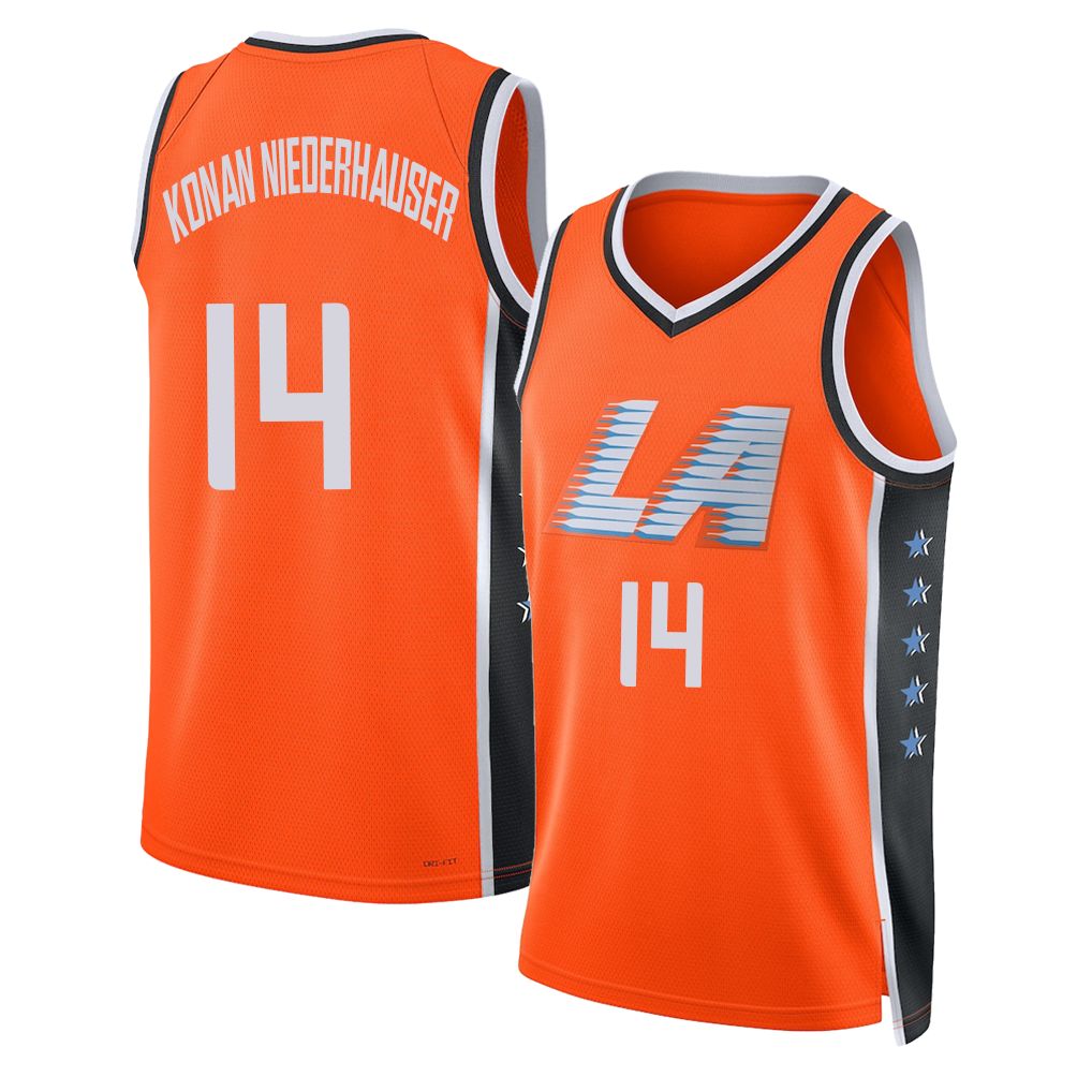 Los Angeles C #14 Konan Niederhauser Player Basketball Sleeveless Orange Jersey Yanic For Adult Youth