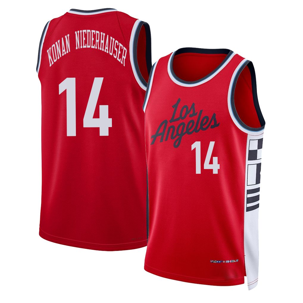 Los Angeles C #14 Konan Niederhauser Player Basketball Sleeveless Red Jersey Yanic For Adult Youth