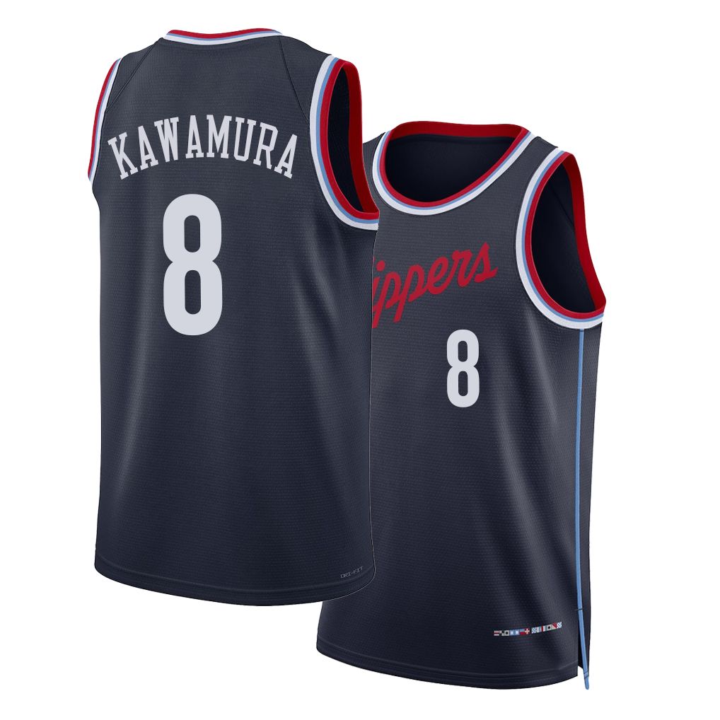 Los Angeles C #8 Kawamura Player Basketball Sleeveless Navy Jersey Yuki For Adult Youth