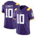 LSU #10 Leavitt Player College Football V Neck Short Sleeve Purple Jersey Sam For Men Youth Women
