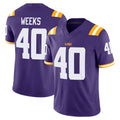 LSU #40 Weeks Player College Football V Neck Short Sleeve Purple Jersey Whit For Men Youth Women