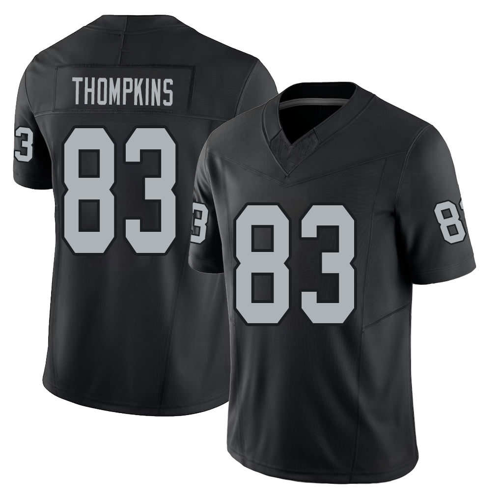 Las Vegas #83 Thompkins Player Football V Neck Short Sleeve Balck Jersey Deven For Men Youth Women Gift