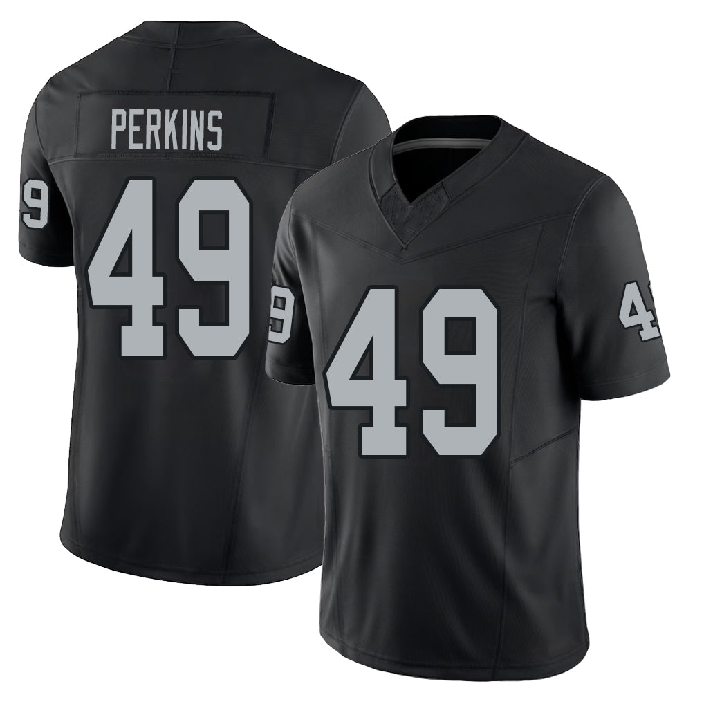 Las Vegas #49 Devyn Player Football V Neck Short Sleeve Balck Jersey Perkins For Men Youth Women Gift
