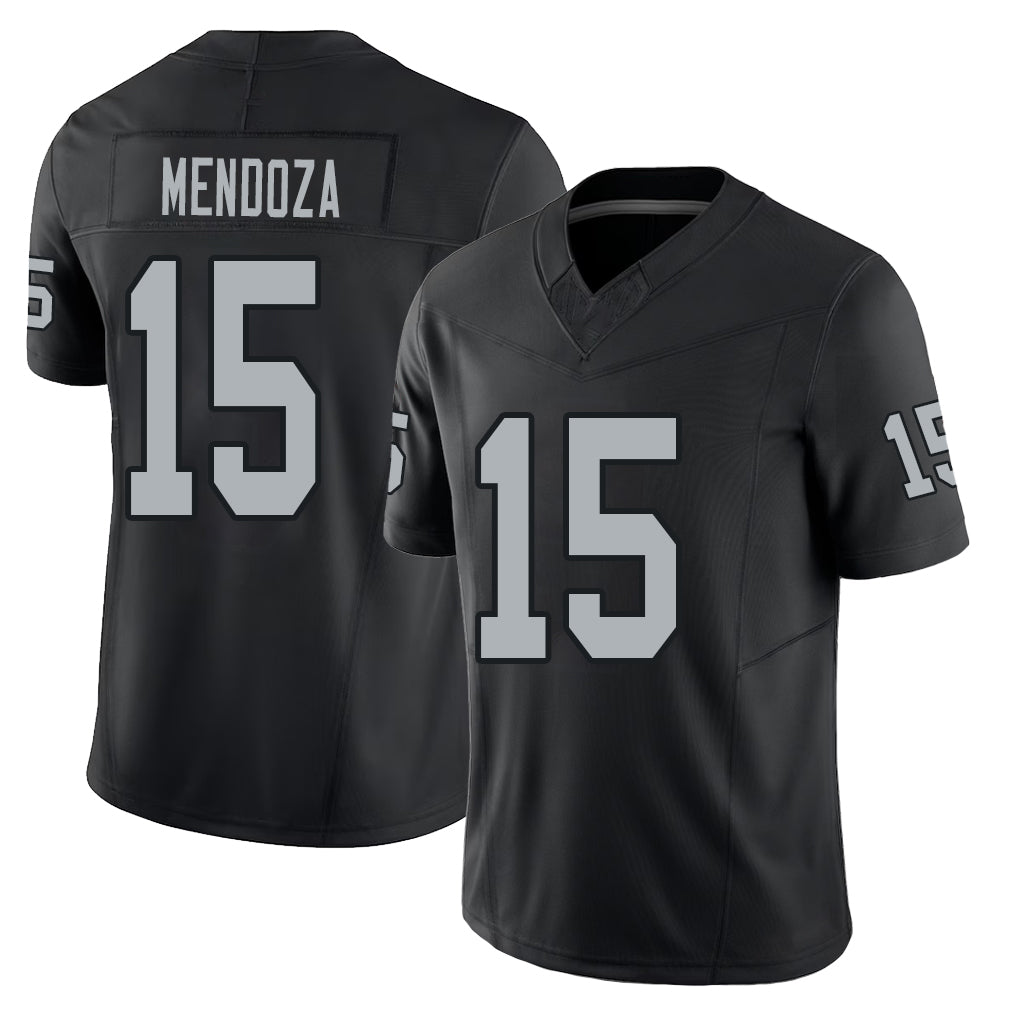 Las Vegas #15 Mendoza Player Football V Neck Short Sleeve Balck Jersey Fernando For Men Youth Women Gift