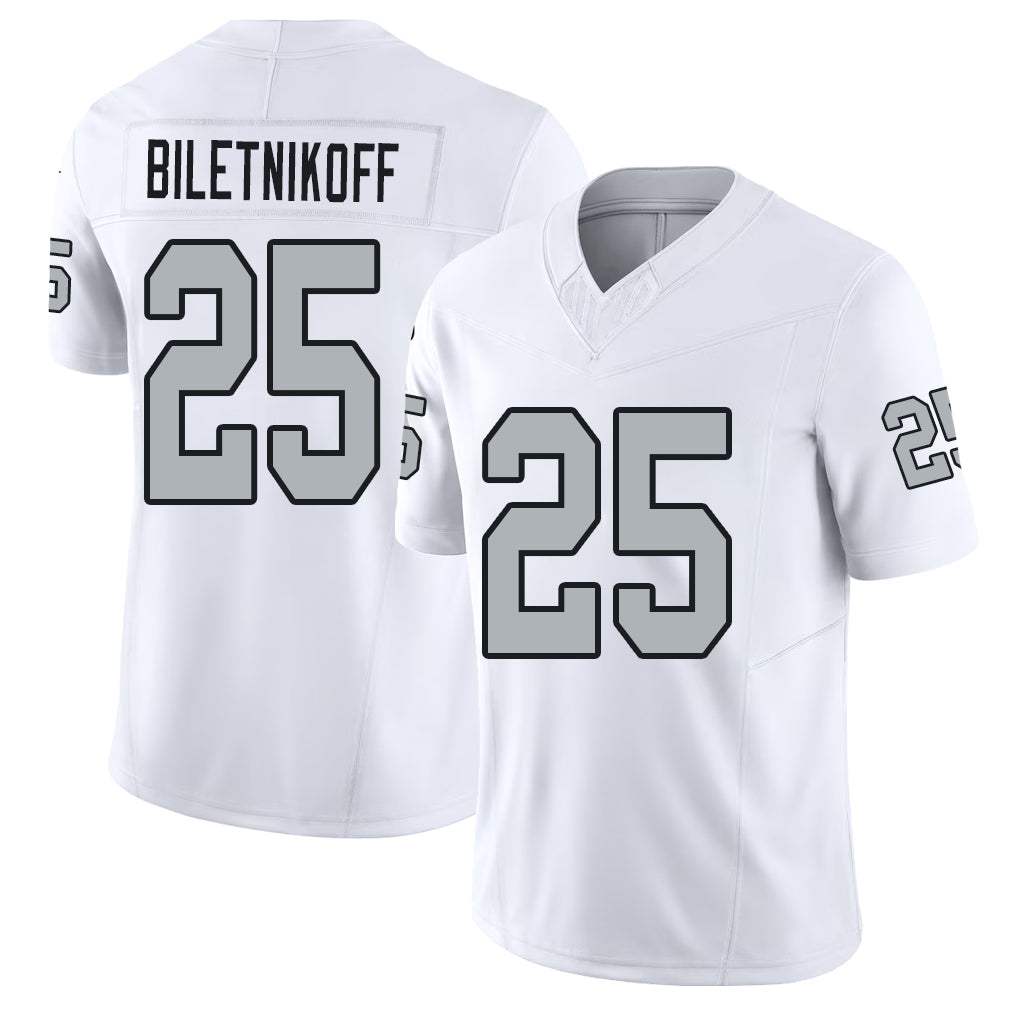 Las Vegas #25 Fred Player Football V Neck Short Sleeve White Jersey Biletnikoff For Men Youth Women Gift