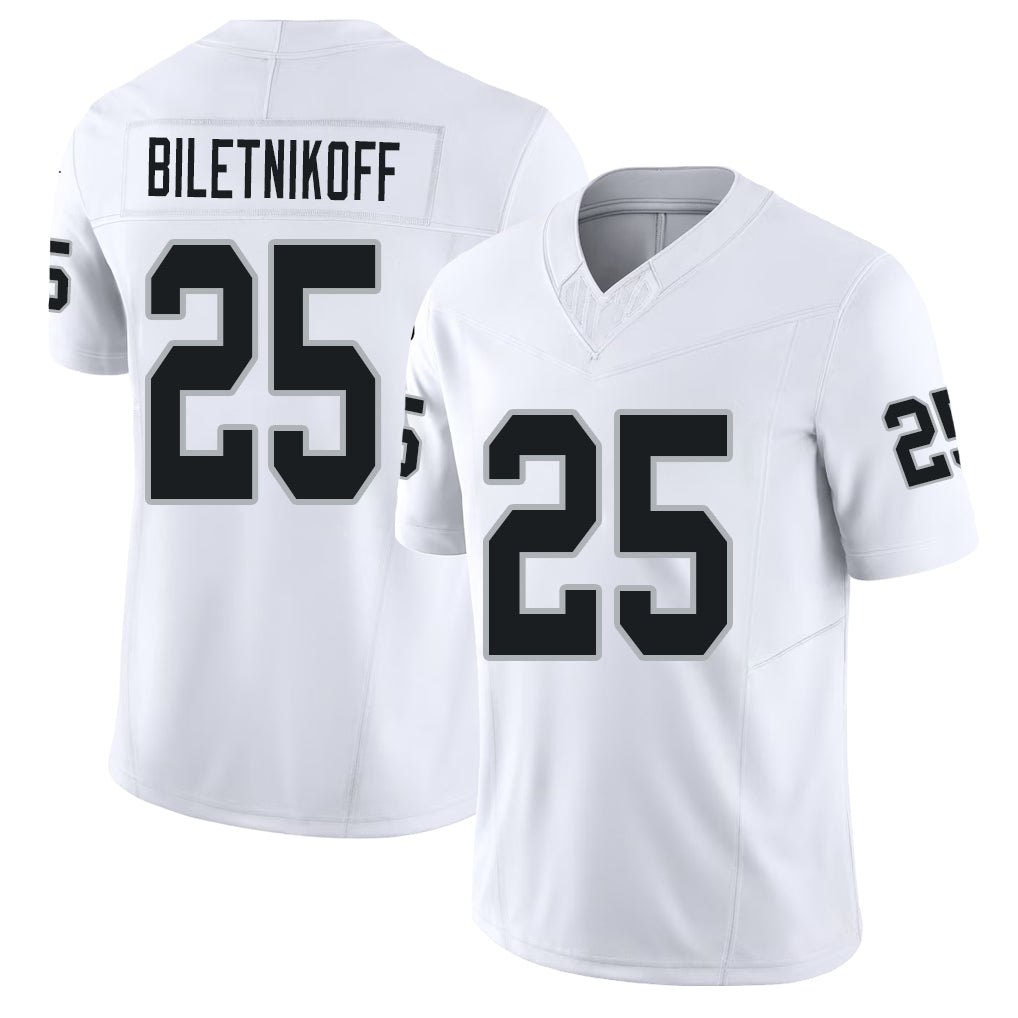 Las Vegas #25 Fred Player Football V Neck Short Sleeve White Jersey Biletnikoff For Men Youth Women Gift