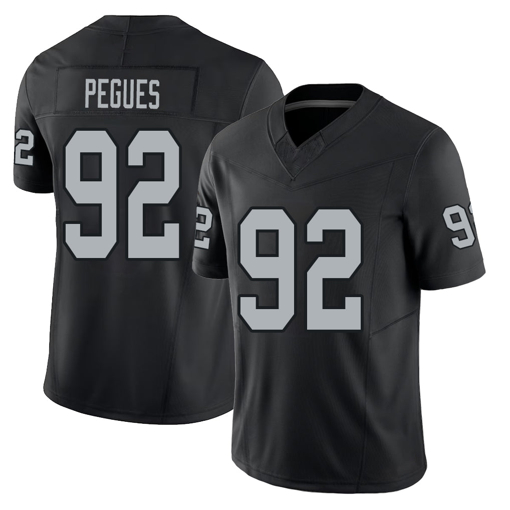 Las Vegas #92 JJ Player Football V Neck Short Sleeve Balck Jersey Pegues For Men Youth Women Gift