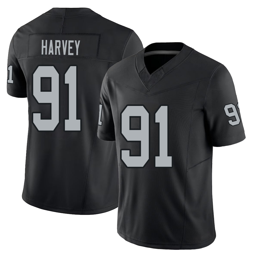 Las Vegas #91 Harvey Player Football V Neck Short Sleeve Balck Jersey Jahfari For Men Youth Women Gift