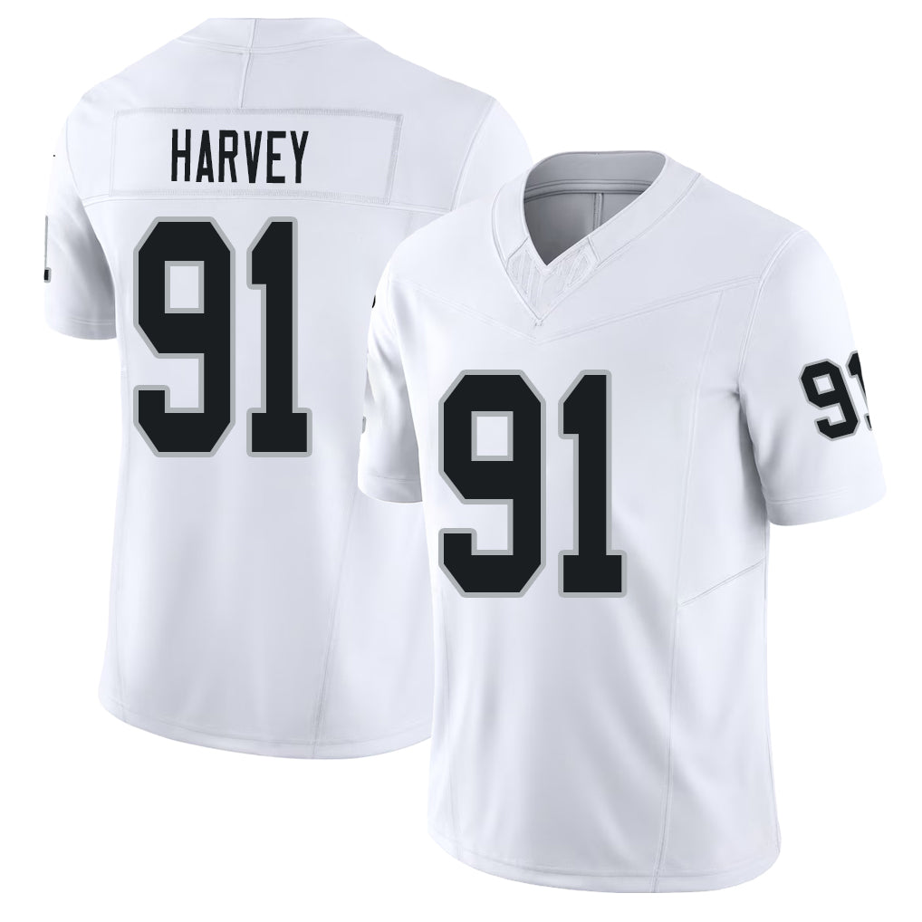 Las Vegas #91 Harvey Player Football V Neck Short Sleeve White Jersey Jahfari For Men Youth Women Gift