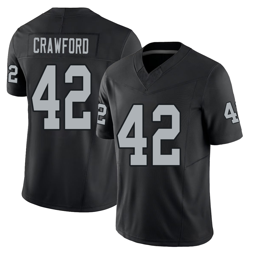 Las Vegas #42 Crawford Player Football V Neck Short Sleeve Balck Jersey Keyron For Men Youth Women Gift