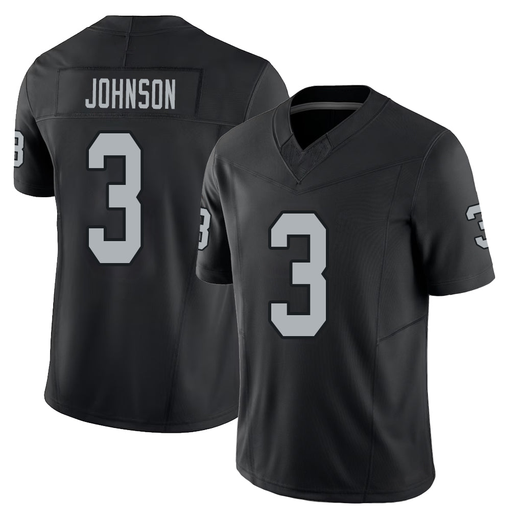 Las Vegas #3 Taron Player Football V Neck Short Sleeve Balck Jersey Johnson For Men Youth Women Gift