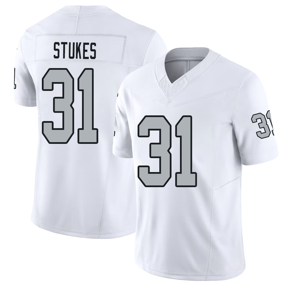 Las Vegas #31 Treydan Player Football V Neck Short Sleeve White Jersey Stukes For Men Youth Women Gift