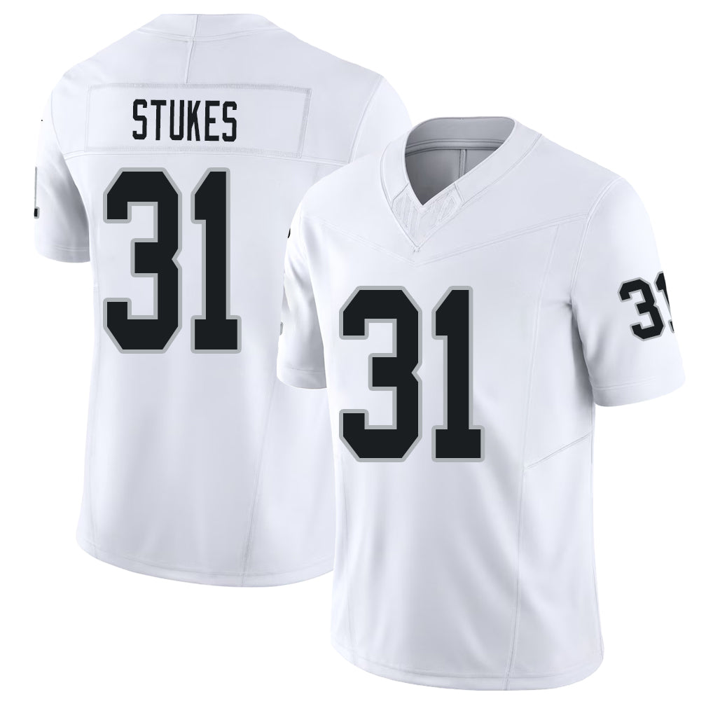 Las Vegas #31 Treydan Player Football V Neck Short Sleeve White Jersey Stukes For Men Youth Women Gift