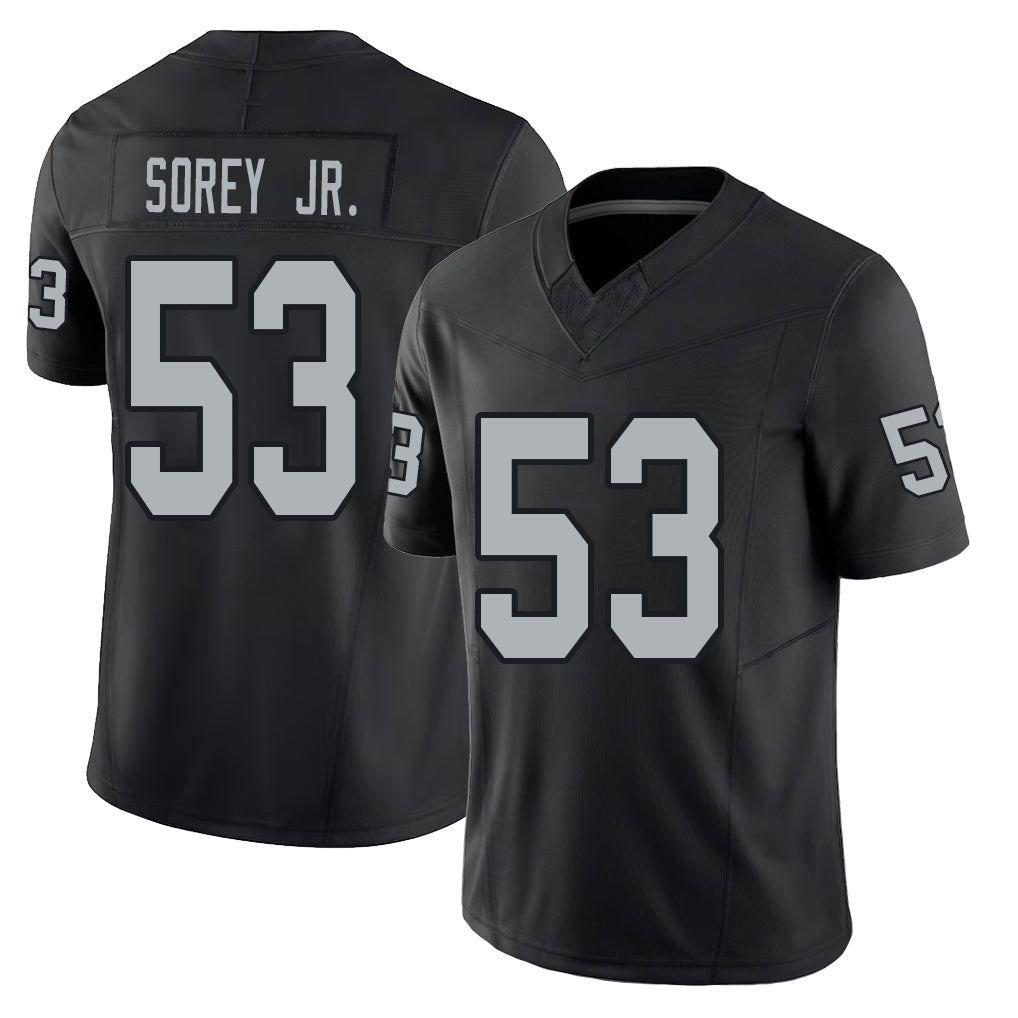 Las Vegas #53 Sorey Jr. Player Football V Neck Short Sleeve Balck Jersey Xavian For Men Youth Women Gift