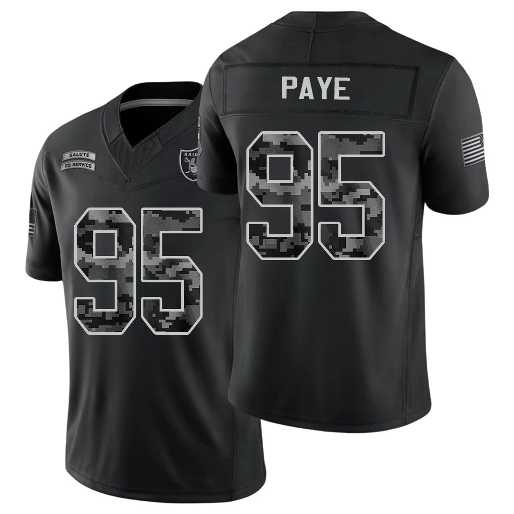 Las Vegas #95 Paye Player Football V Neck Short Sleeve Black Jersey Kwity For Men Youth Women Gift