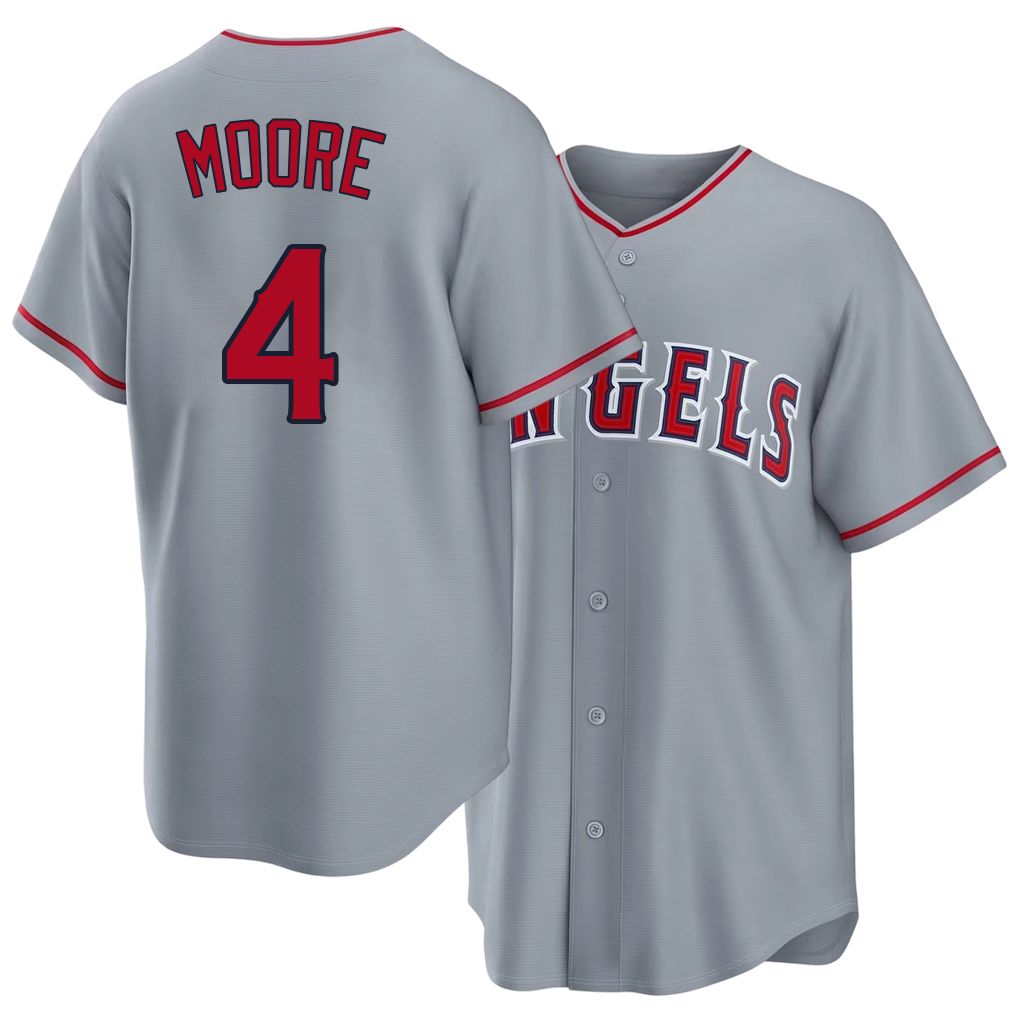 Los Angeles A #4 Moore Player Baseball Short Sleeve Gray Jersey Christian For Men Women Youth Gift