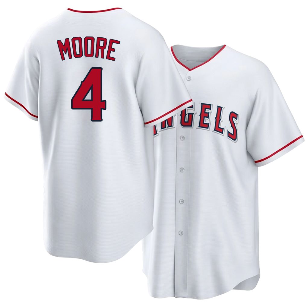 Los Angeles A #4 Moore Player Baseball Short Sleeve White Jersey Christian For Men Women Youth Gift
