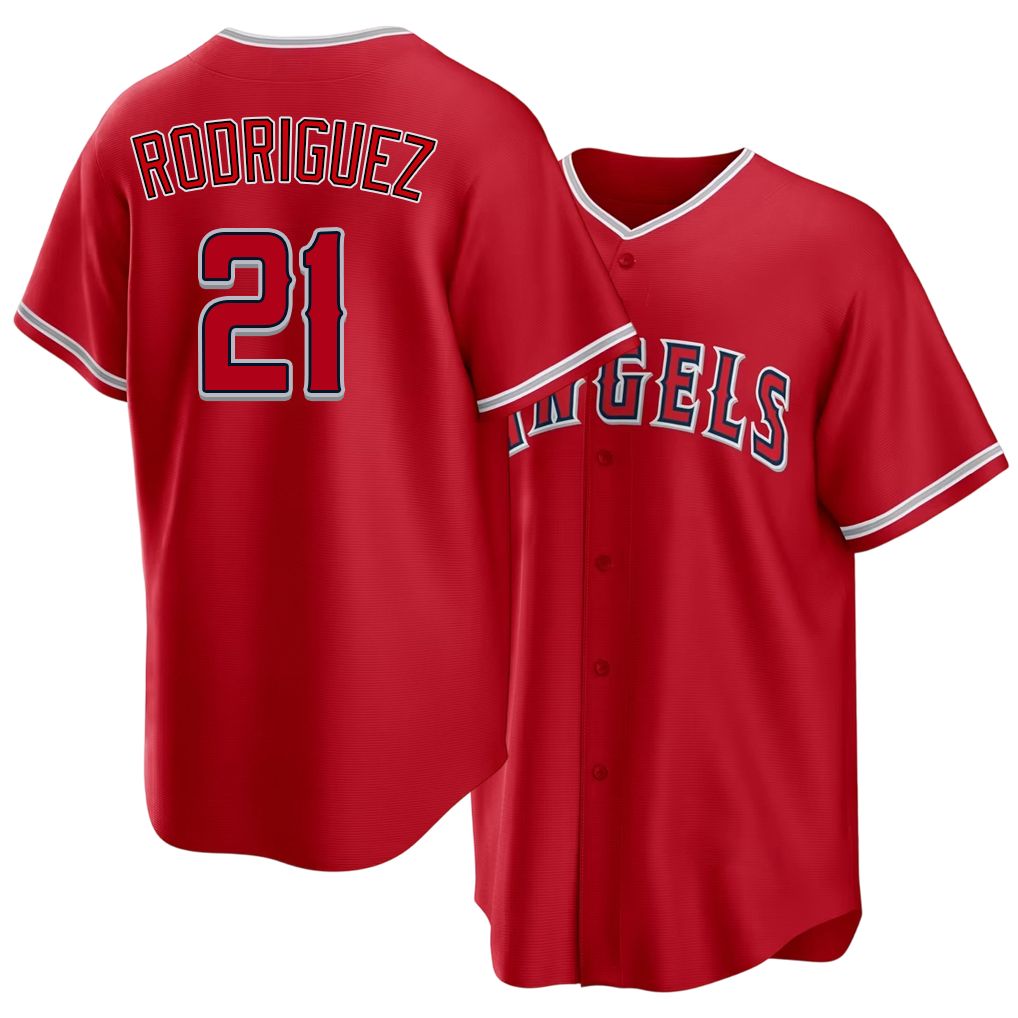 Los Angeles A #21 Rodriguez Player Baseball Short Sleeve Red Jersey Grayson For Men Women Youth Gift