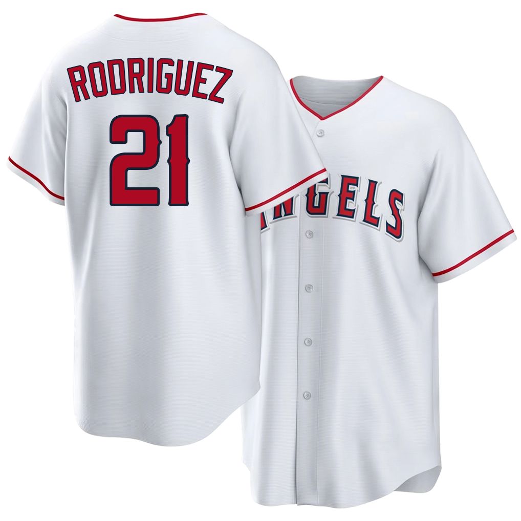 Los Angeles A #21 Rodriguez Player Baseball Short Sleeve White Jersey Grayson For Men Women Youth Gift