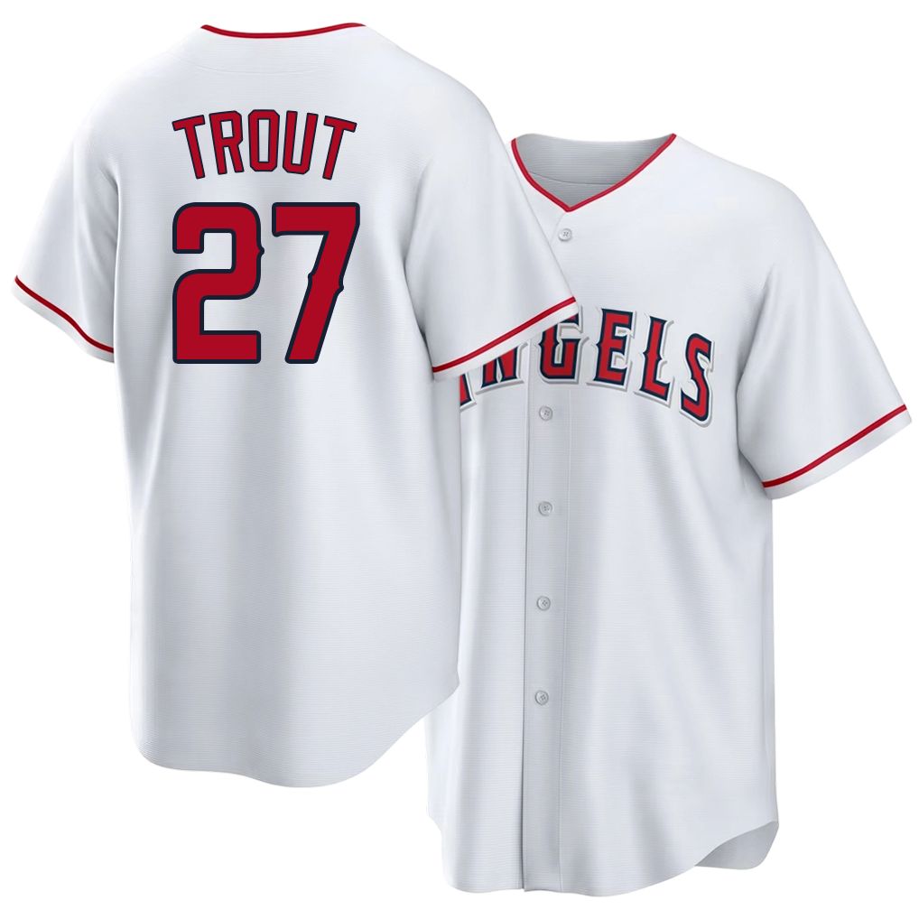 Los Angeles A #27 Trout Player Baseball Short Sleeve White Jersey Mike For Men Women Youth Gift