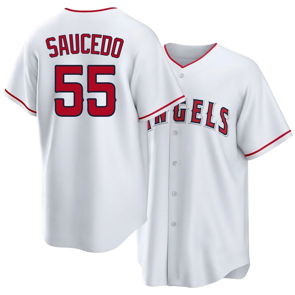Los Angeles A #55 Saucedo Player Baseball Short Sleeve White Jersey Tayler For Men Women Youth Gift