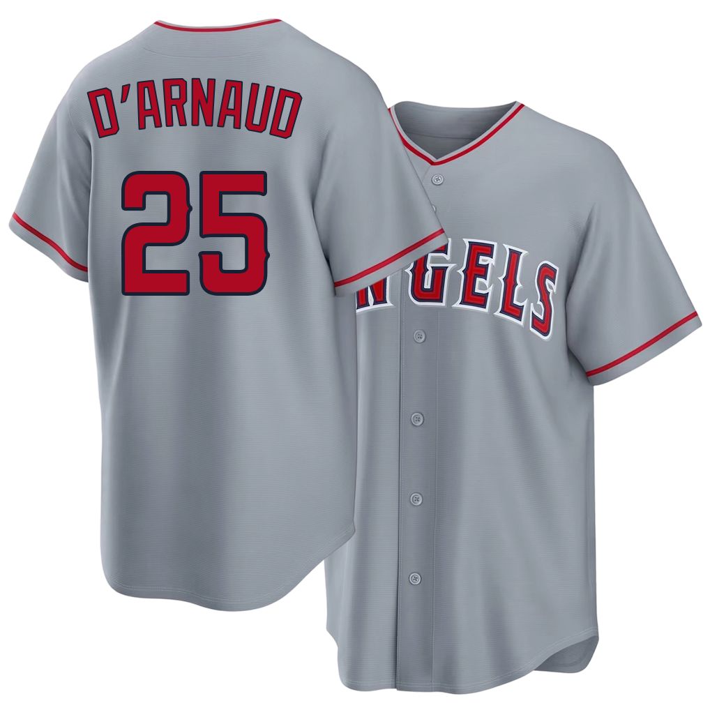 Los Angeles A #25 D'Arnaud Player Baseball Short Sleeve Gray Jersey Travis For Men Women Youth Gift