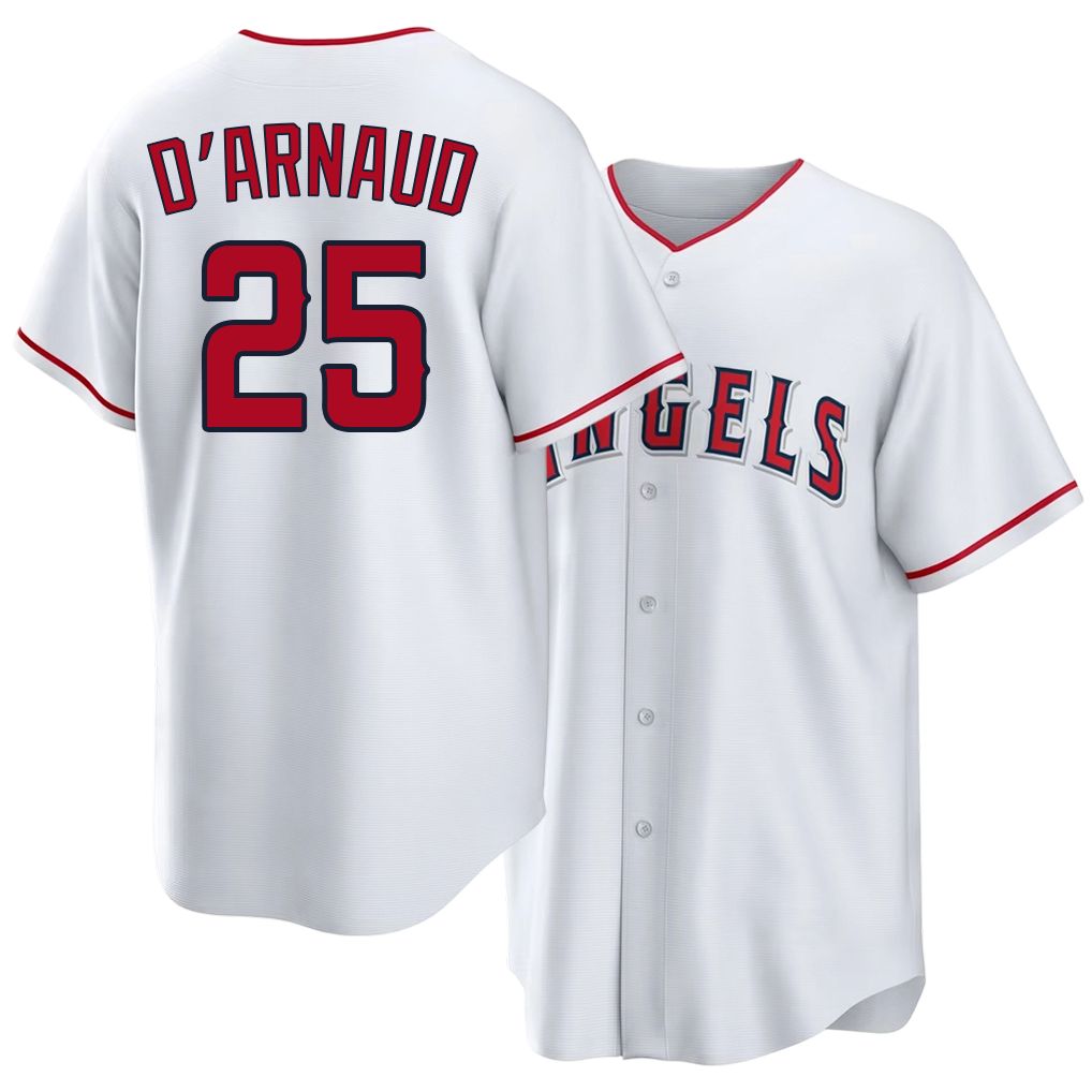 Los Angeles A #25 D'Arnaud Player Baseball Short Sleeve White Jersey Travis For Men Women Youth Gift