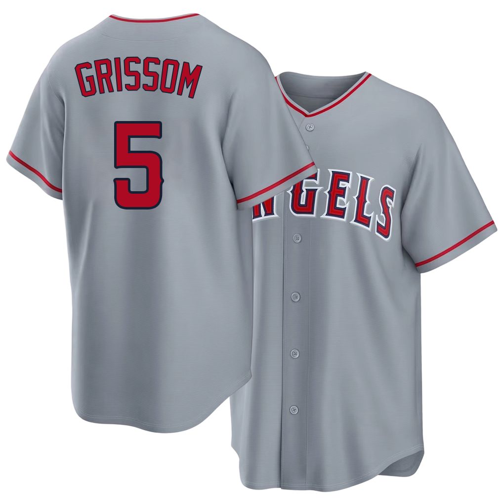Los Angeles A #5 Grissom Player Baseball Short Sleeve Gray Jersey Vaughn For Men Women Youth Gift