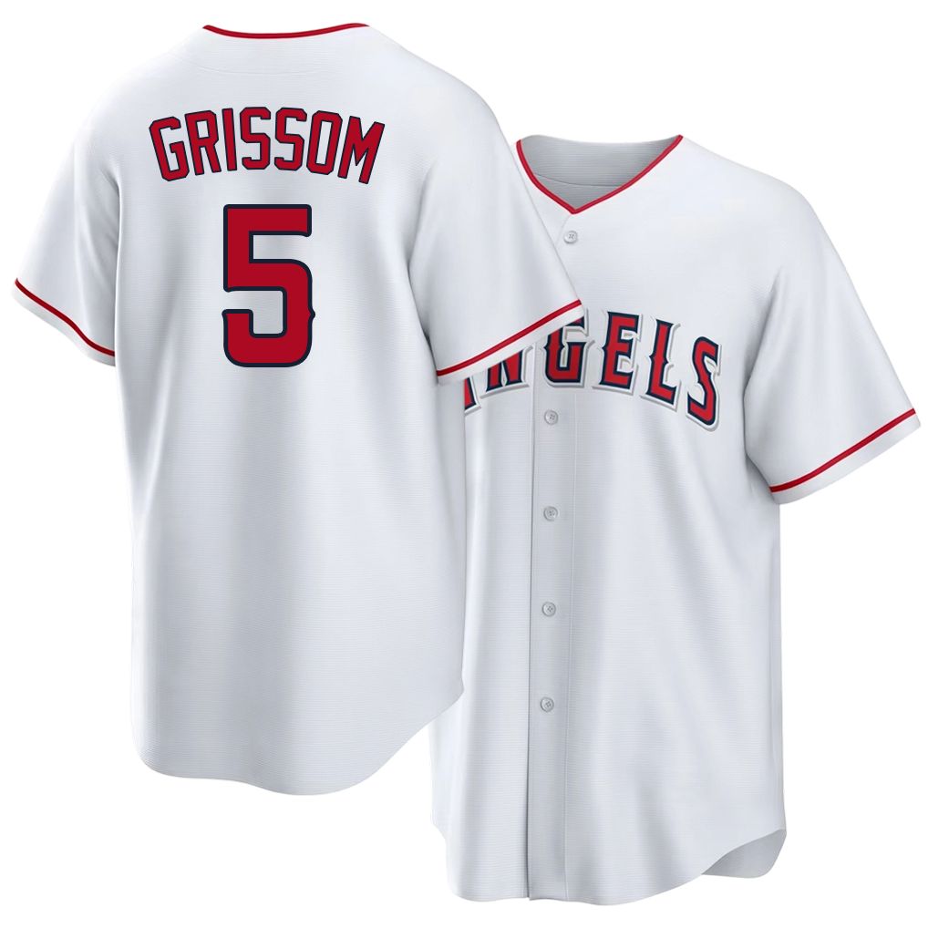 Los Angeles A #5 Grissom Player Baseball Short Sleeve White Jersey Vaughn For Men Women Youth Gift
