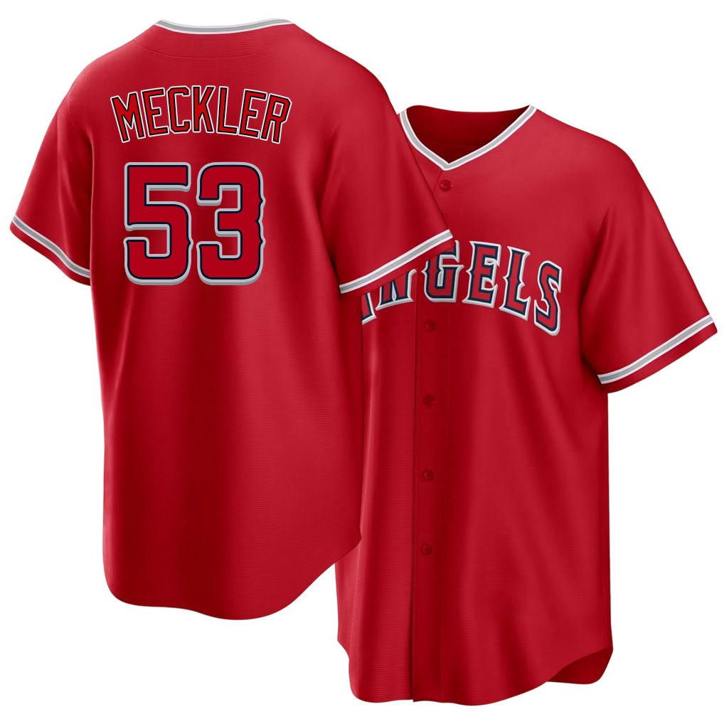Los Angeles A #53 Meckler Player Baseball Short Sleeve Red Jersey Wade For Men Women Youth Gift