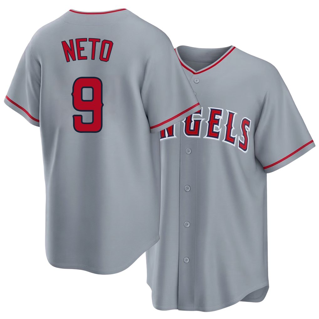 Los Angeles A #9 Neto Player Baseball Short Sleeve Gray Jersey Zach For Men Women Youth Gift