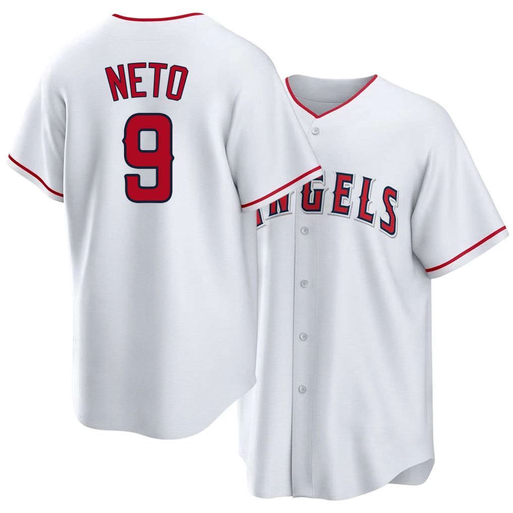 Los Angeles A #9 Neto Player Baseball Short Sleeve White Jersey Zach For Men Women Youth Gift
