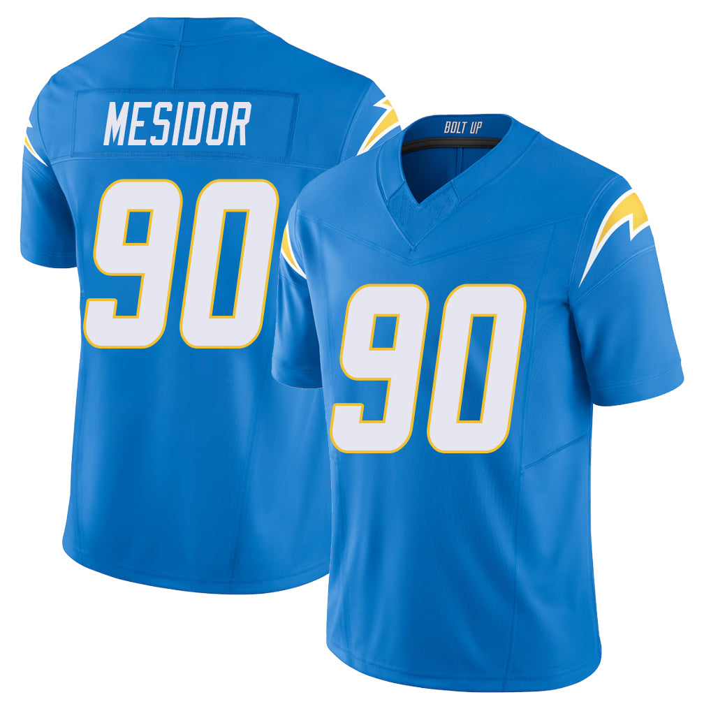 Los Angeles C #90 Mesidor Player Football V Neck Short Sleeve Blue Jersey Akheem For Men Youth Women Gift