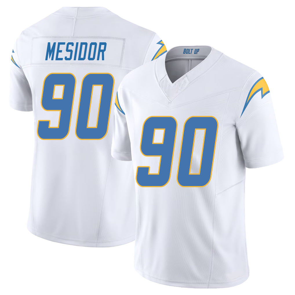 Los Angeles C #90 Mesidor Player Football V Neck Short Sleeve White Jersey Akheem For Men Youth Women Gift