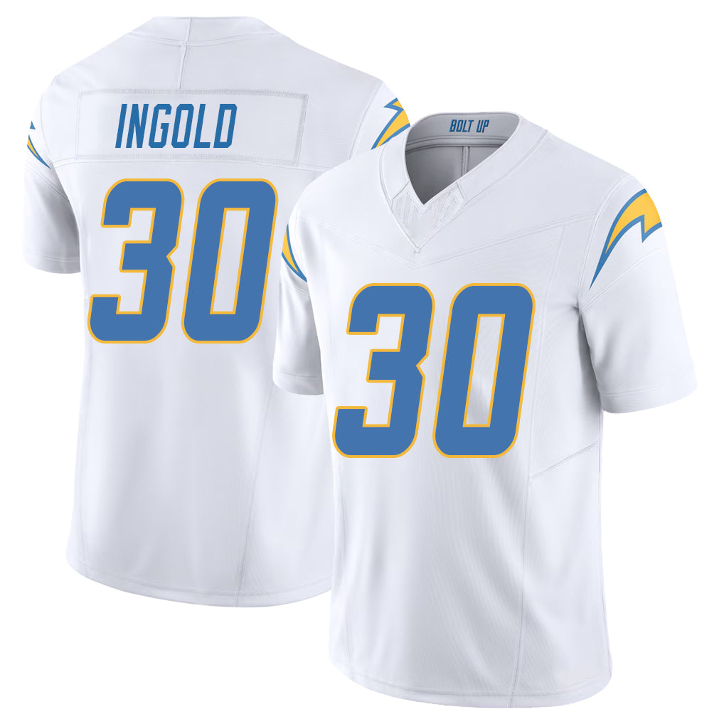 Los Angeles C #30 Ingold Player Football V Neck Short Sleeve White Jersey Alec For Men Youth Women Gift