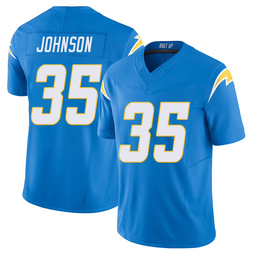 Los Angeles C #35 Johnson Player Football V Neck Short Sleeve Blue Jersey Amar For Men Youth Women Gift