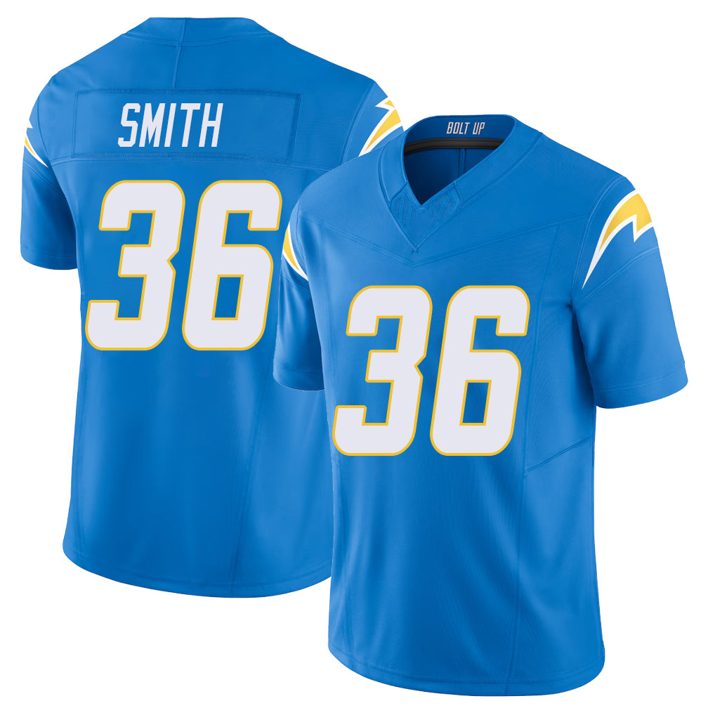 Los Angeles C #36 Smith Player Football V Neck Short Sleeve Blue Jersey Avery For Men Youth Women Gift