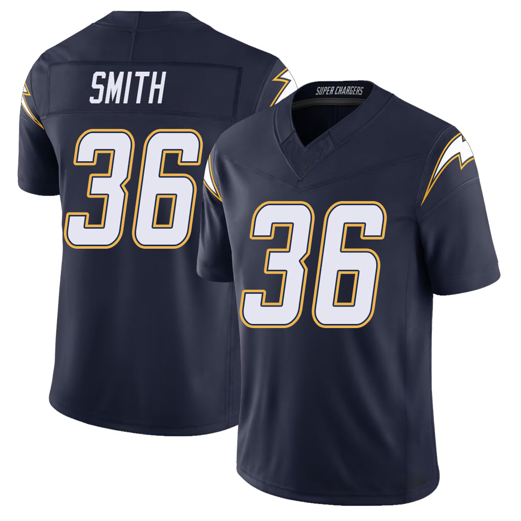 Los Angeles C #36 Smith Player Football V Neck Short Sleeve Navy Jersey Avery For Men Youth Women Gift