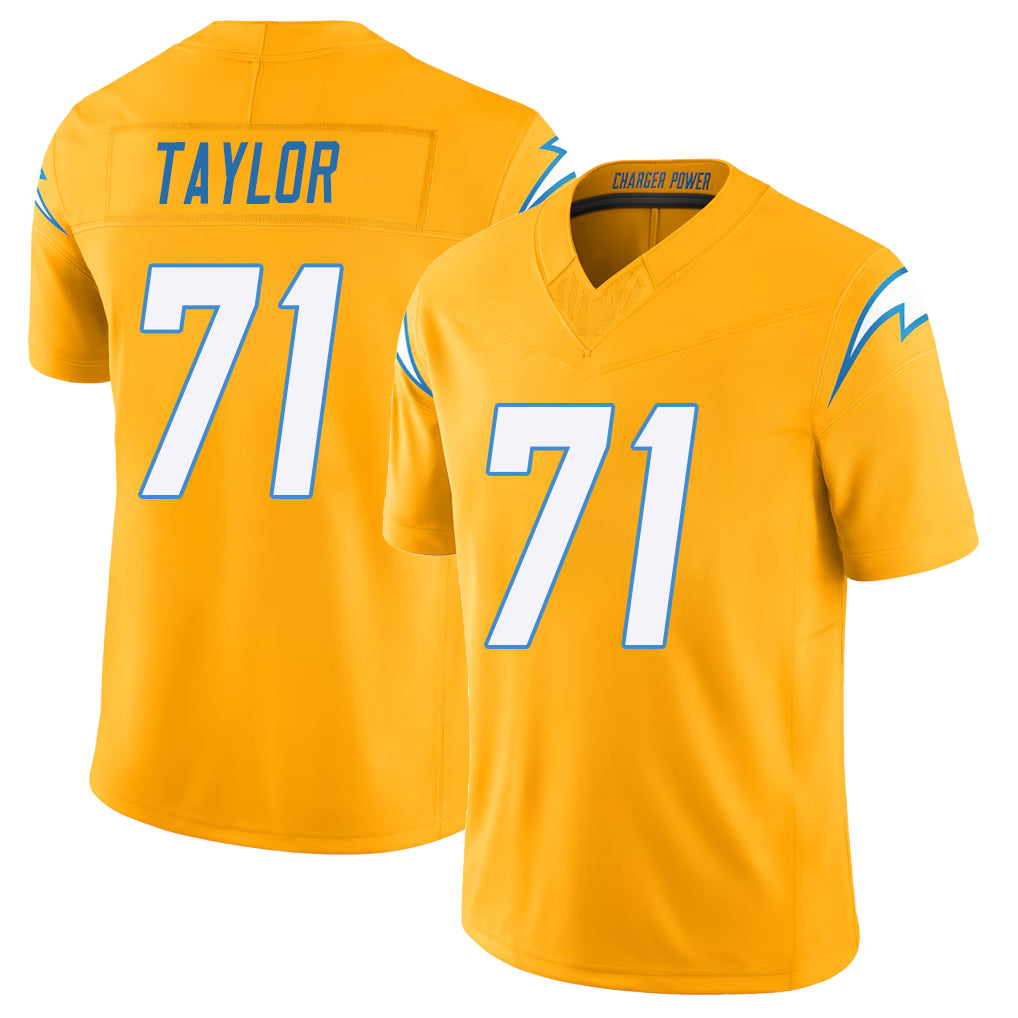 Los Angeles C #71 Taylor Player Football V Neck Short Sleeve Gold Jersey Branson For Men Youth Women Gift