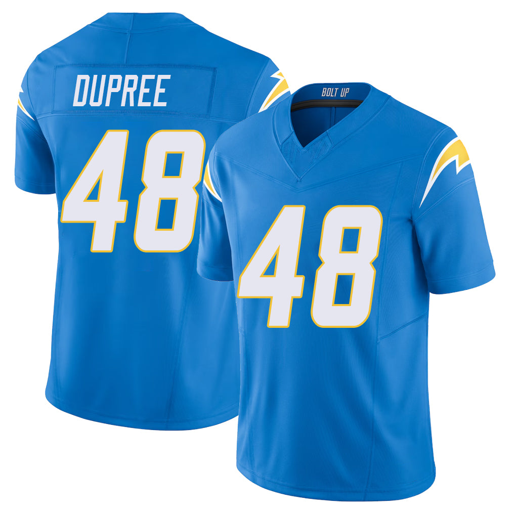 Los Angeles C #48 Dupree Player Football V Neck Short Sleeve Blue Jersey Bud For Men Youth Women Gift