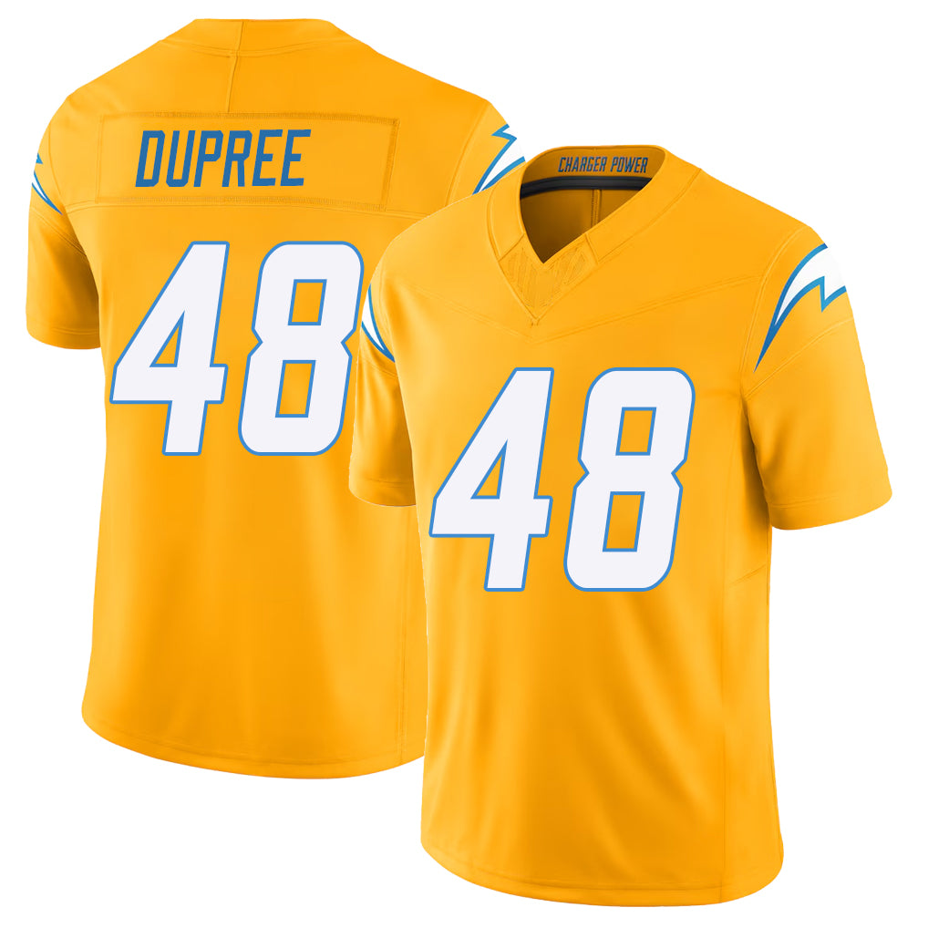 Los Angeles C #48 Dupree Player Football V Neck Short Sleeve Gold Jersey Bud For Men Youth Women Gift