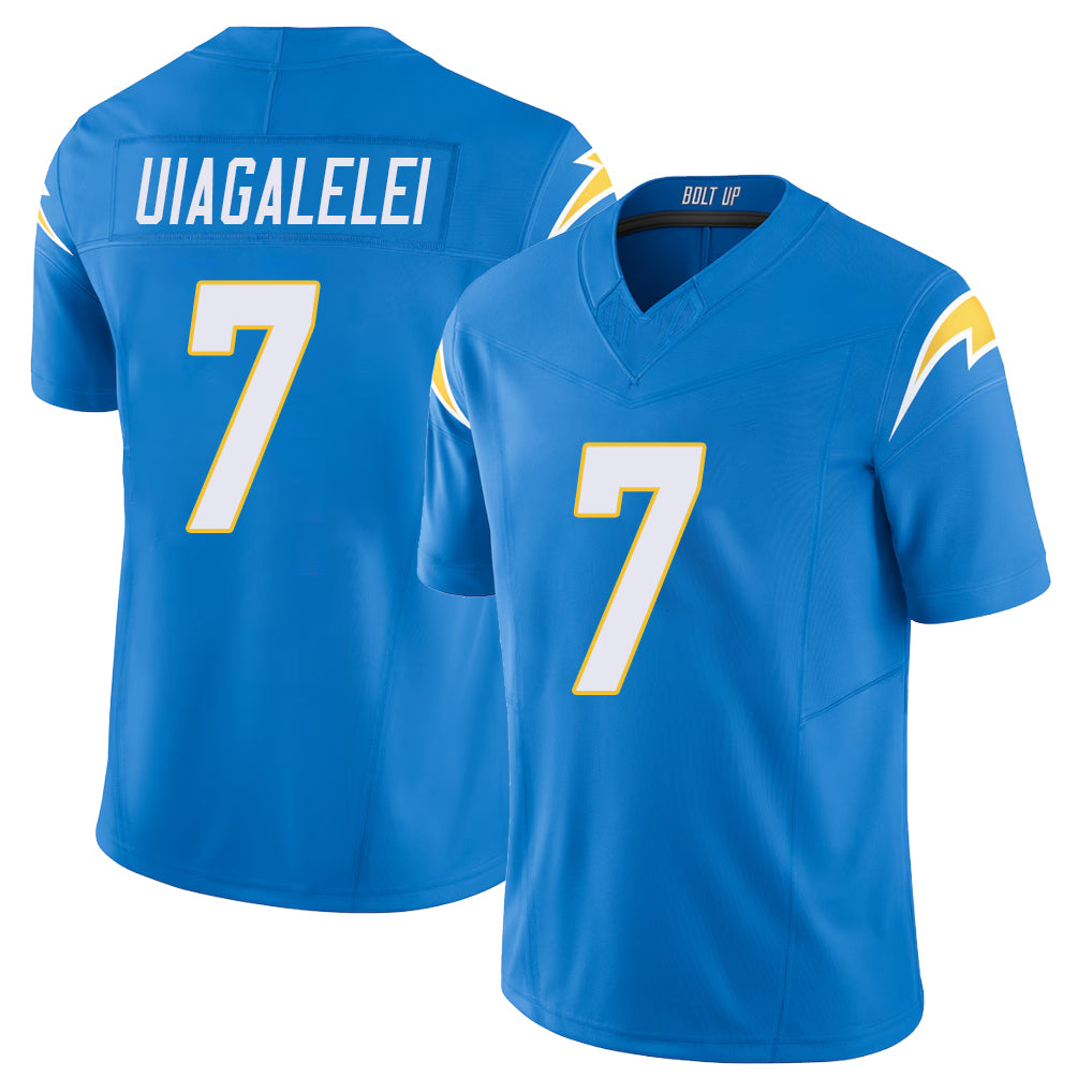 Los Angeles C #7 Uiagalelei Player Football V Neck Short Sleeve Blue Jersey DJ For Men Youth Women Gift