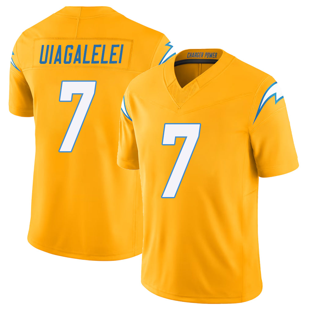Los Angeles C #7 Uiagalelei Player Football V Neck Short Sleeve Gold Jersey DJ For Men Youth Women Gift