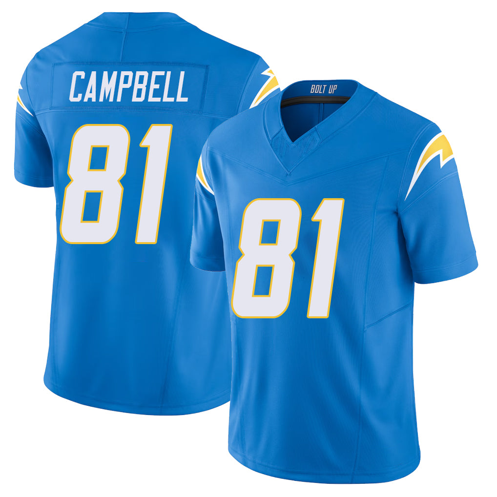 Los Angeles C #81 Campbell Player Football V Neck Short Sleeve Blue Jersey Dalevon For Men Youth Women Gift