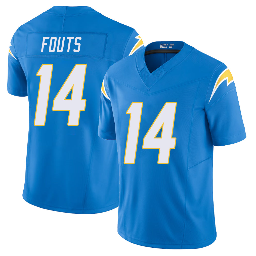 Los Angeles C #14 Fouts Player Football V Neck Short Sleeve Blue Jersey Dan For Men Youth Women Gift