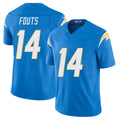 Los Angeles C #14 Fouts Player Football V Neck Short Sleeve Blue Jersey Dan For Men Youth Women Gift