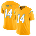 Los Angeles C #14 Fouts Player Football V Neck Short Sleeve Gold Jersey Dan For Men Youth Women Gift