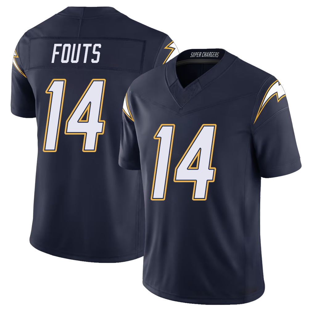 Los Angeles C #14 Fouts Player Football V Neck Short Sleeve Navy Jersey Dan For Men Youth Women Gift